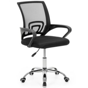 Scaun de birou ergonomic cu spatar din plasa mesh respirabila, sezut tapitat cu burete moale, cotiere pentru sustinere, baza metalica stabila cu 5 roti pivotante, maxim 100 kg, 60x44x83-93 cm, negru