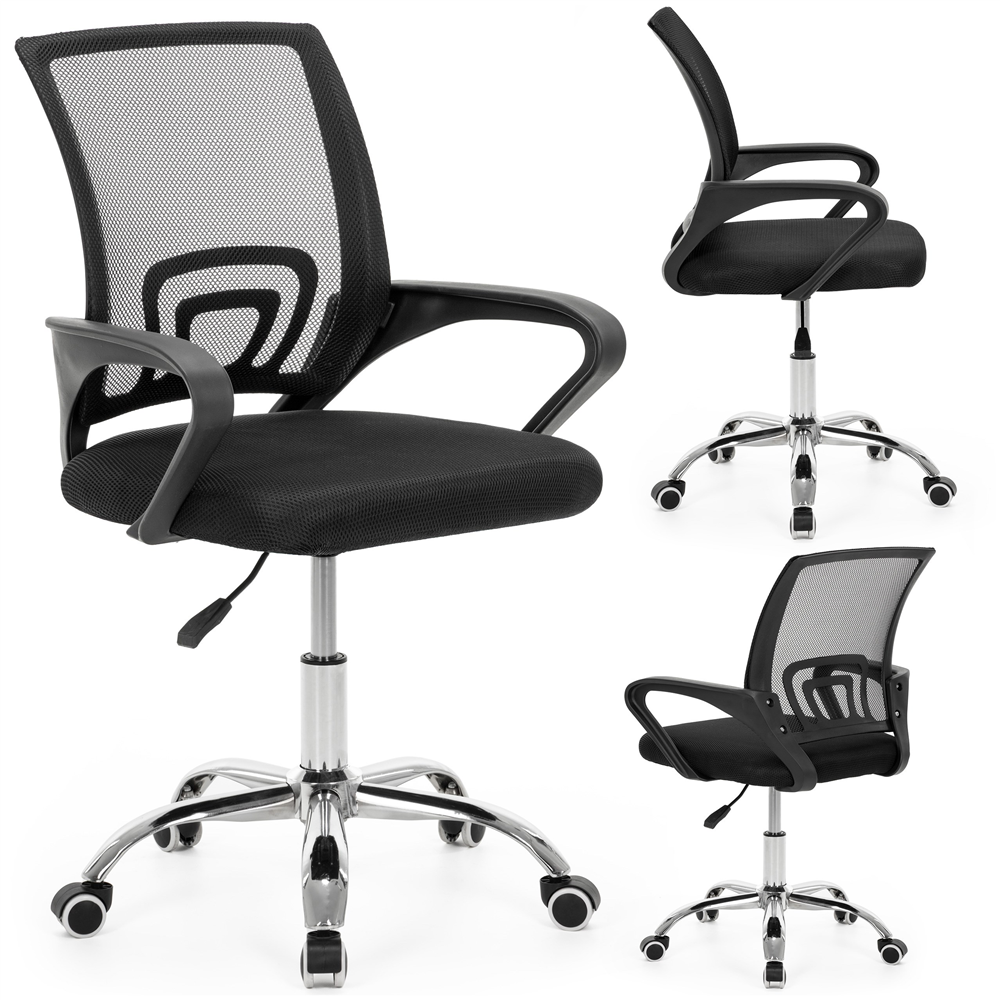 Scaun de birou ergonomic cu spatar din plasa mesh respirabila, sezut tapitat cu burete moale, cotiere pentru sustinere, baza metalica stabila cu 5 roti pivotante, maxim 100 kg, 60x44x83-93 cm, negru - imagine 2