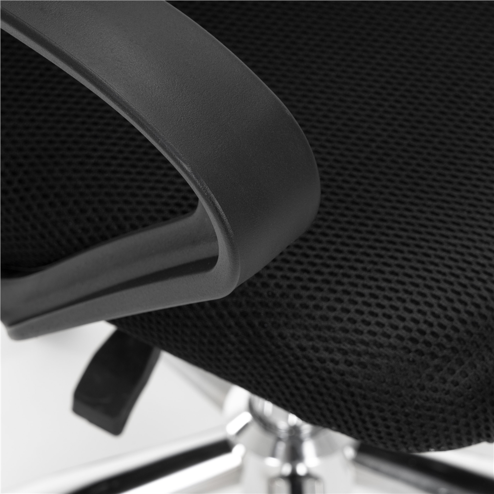 Scaun de birou ergonomic cu spatar din plasa mesh respirabila, sezut tapitat cu burete moale, cotiere pentru sustinere, baza metalica stabila cu 5 roti pivotante, maxim 100 kg, 60x44x83-93 cm, negru - imagine 16