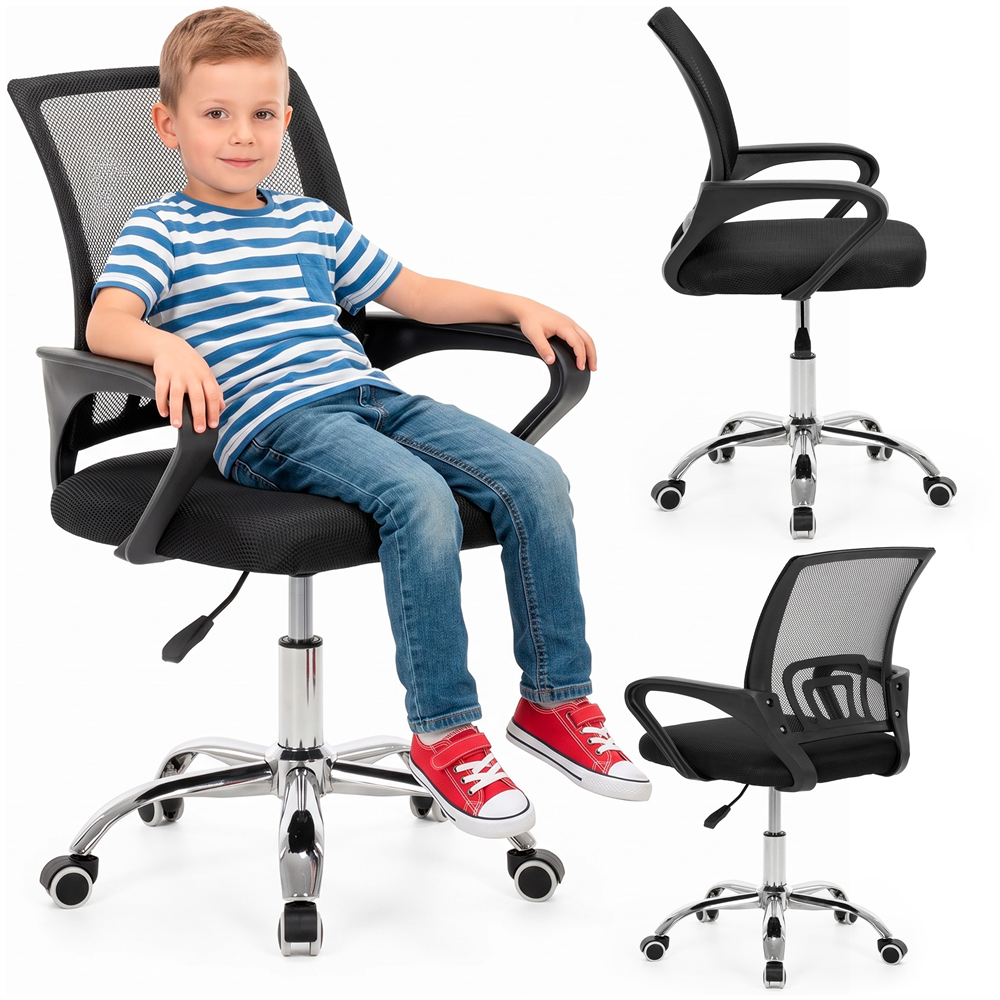 Scaun de birou ergonomic cu spatar din plasa mesh respirabila, sezut tapitat cu burete moale, cotiere pentru sustinere, baza metalica stabila cu 5 roti pivotante, maxim 100 kg, 60x44x83-93 cm, negru - imagine 3