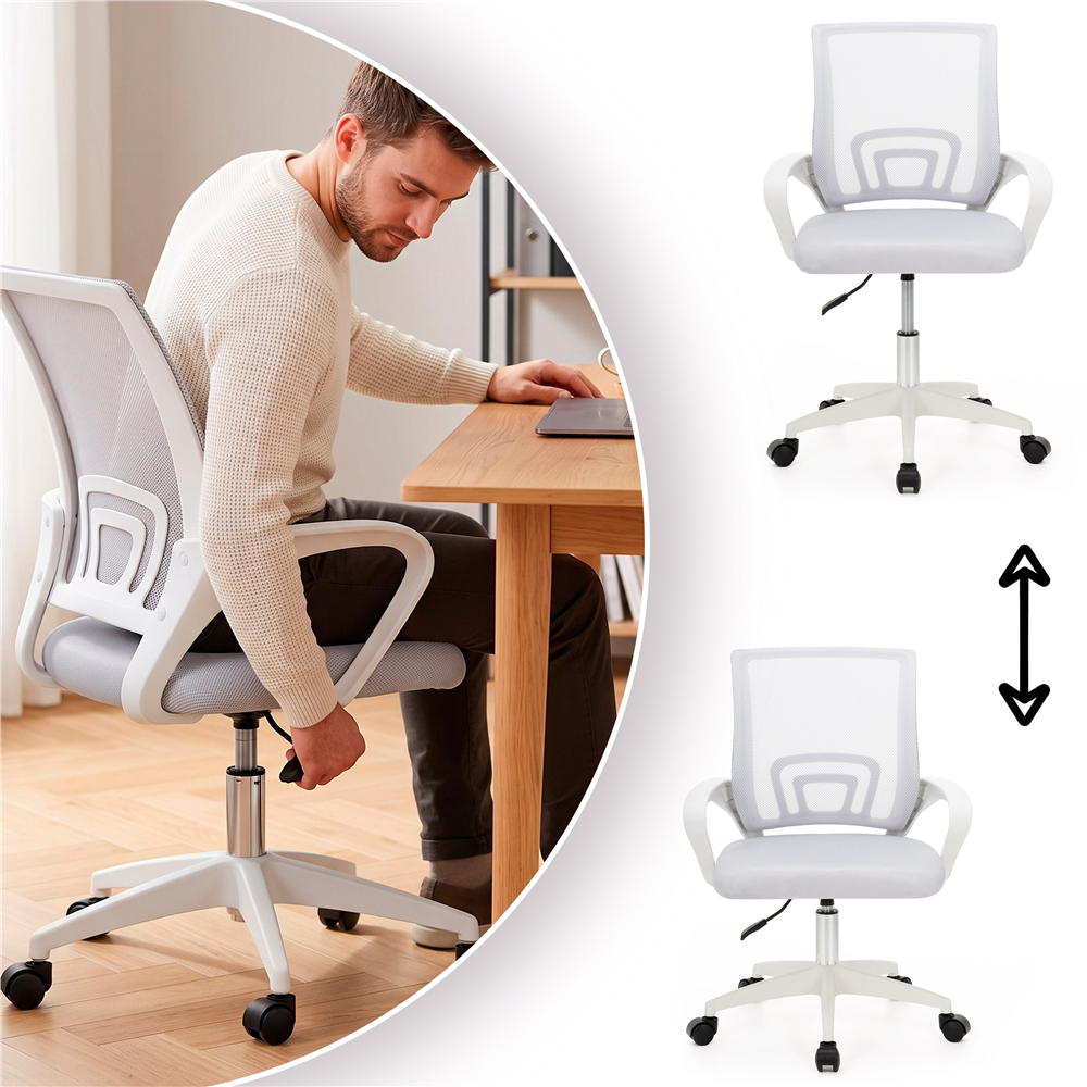 Scaun de birou ergonomic cu spatar din plasa mesh respirabila, sezut tapitat cu burete moale, cotiere pentru sustinere, baza metalica stabila cu 5 roti pivotante, maxim 100 kg, 60x44x83-93 cm, gri - imagine 12