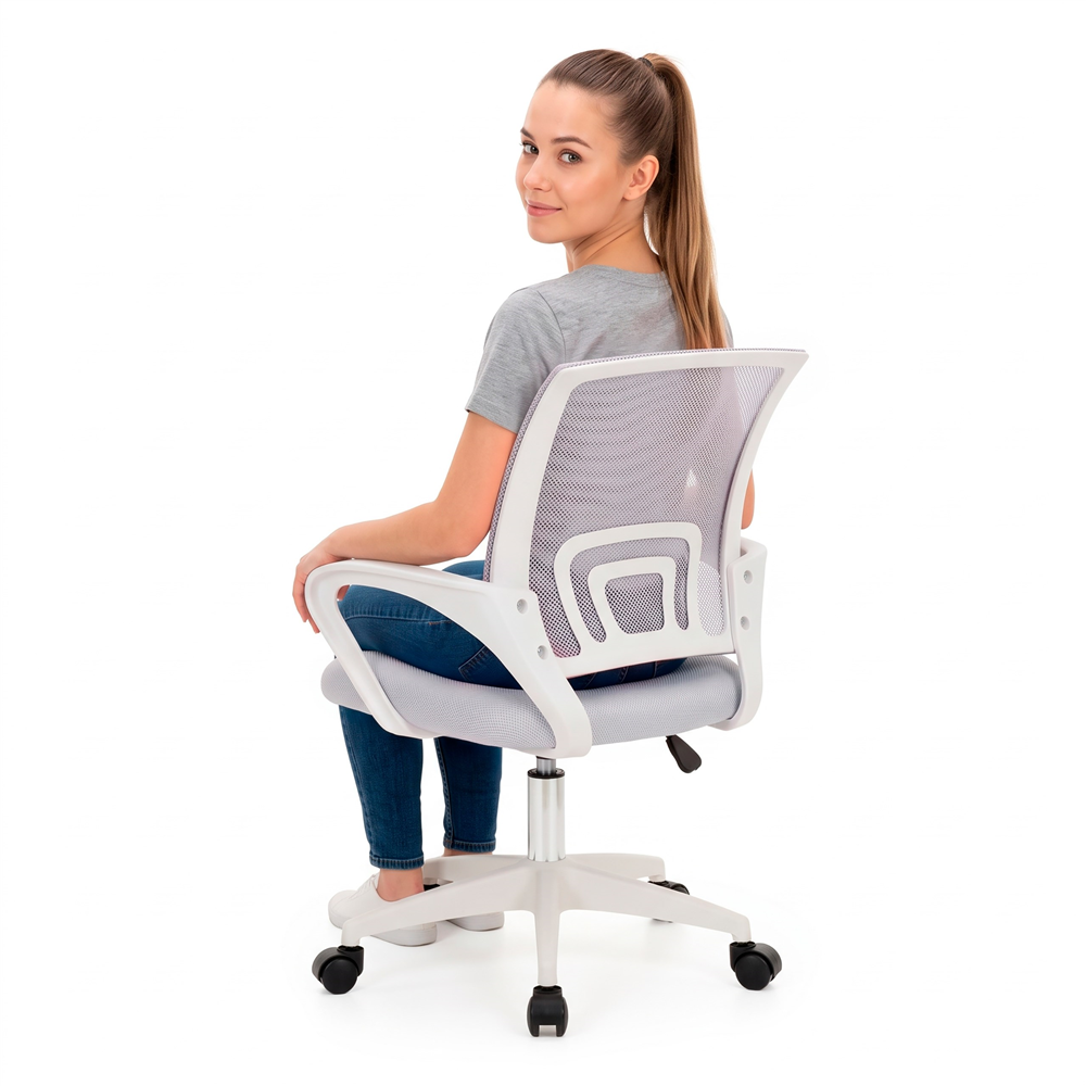 Scaun de birou ergonomic cu spatar din plasa mesh respirabila, sezut tapitat cu burete moale, cotiere pentru sustinere, baza metalica stabila cu 5 roti pivotante, maxim 100 kg, 60x44x83-93 cm, gri - imagine 23
