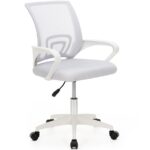 Scaun de birou ergonomic cu spatar din plasa mesh respirabila, sezut tapitat cu burete moale, cotiere pentru sustinere, baza metalica stabila cu 5 roti pivotante, maxim 100 kg, 60x44x83-93 cm, gri