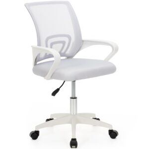 Scaun de birou ergonomic cu spatar din plasa mesh respirabila, sezut tapitat cu burete moale, cotiere pentru sustinere, baza metalica stabila cu 5 roti pivotante, maxim 100 kg, 60x44x83-93 cm, gri