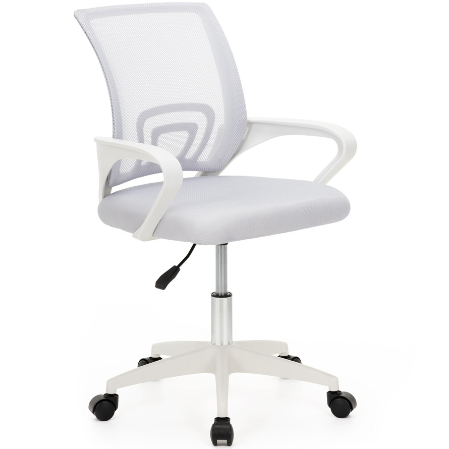 Scaun de birou ergonomic cu spatar din plasa mesh respirabila, sezut tapitat cu burete moale, cotiere pentru sustinere, baza metalica stabila cu 5 roti pivotante, maxim 100 kg, 60x44x83-93 cm, gri