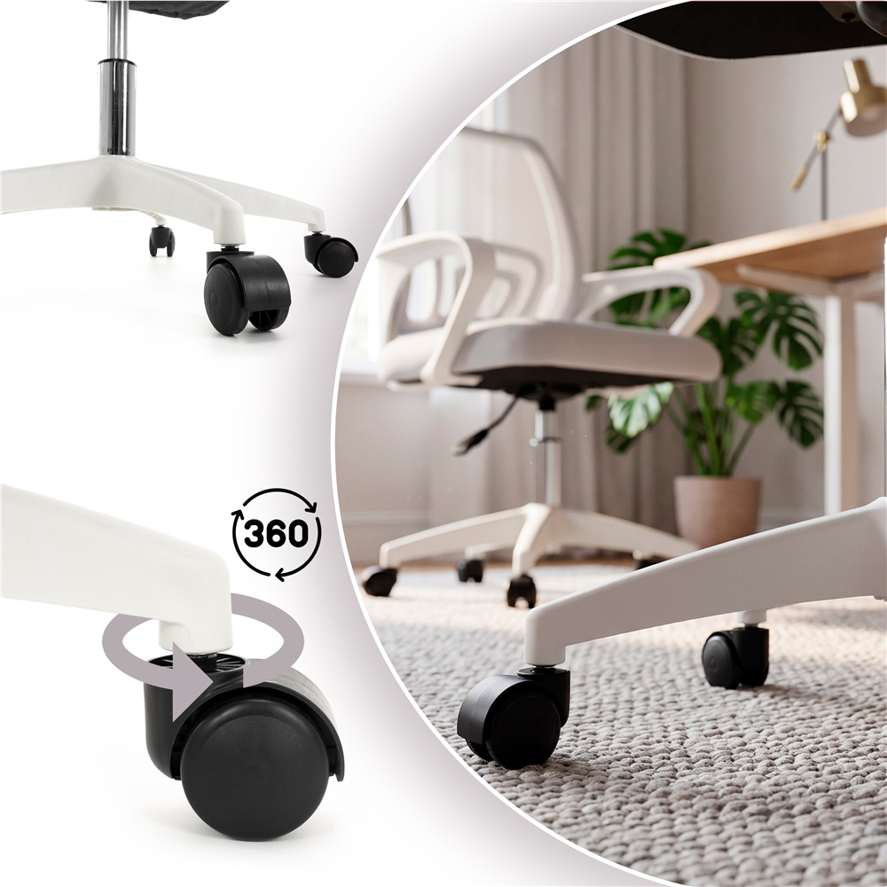 Scaun de birou ergonomic cu spatar din plasa mesh respirabila, sezut tapitat cu burete moale, cotiere pentru sustinere, baza metalica stabila cu 5 roti pivotante, maxim 100 kg, 60x44x83-93 cm, gri - imagine 11