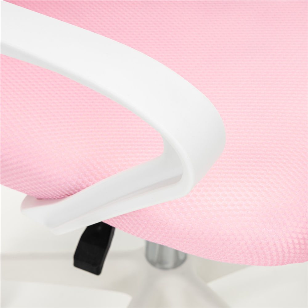 Scaun de birou ergonomic cu spatar din plasa mesh respirabila, sezut tapitat cu burete moale, cotiere pentru sustinere, baza metalica stabila cu 5 roti pivotante, maxim 100 kg, 60x44x83-93 cm, roz - imagine 17