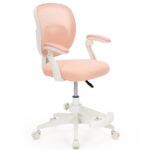 Scaun de birou ergonomic pentru copii, cu spatar din plasa respirabila, sezut tapitat cu burete de 6 cm, inaltime reglabila, cotiere rabatabile si suport pentru picioare, maxim 120 kg, 52x60x81-91 cm, roz