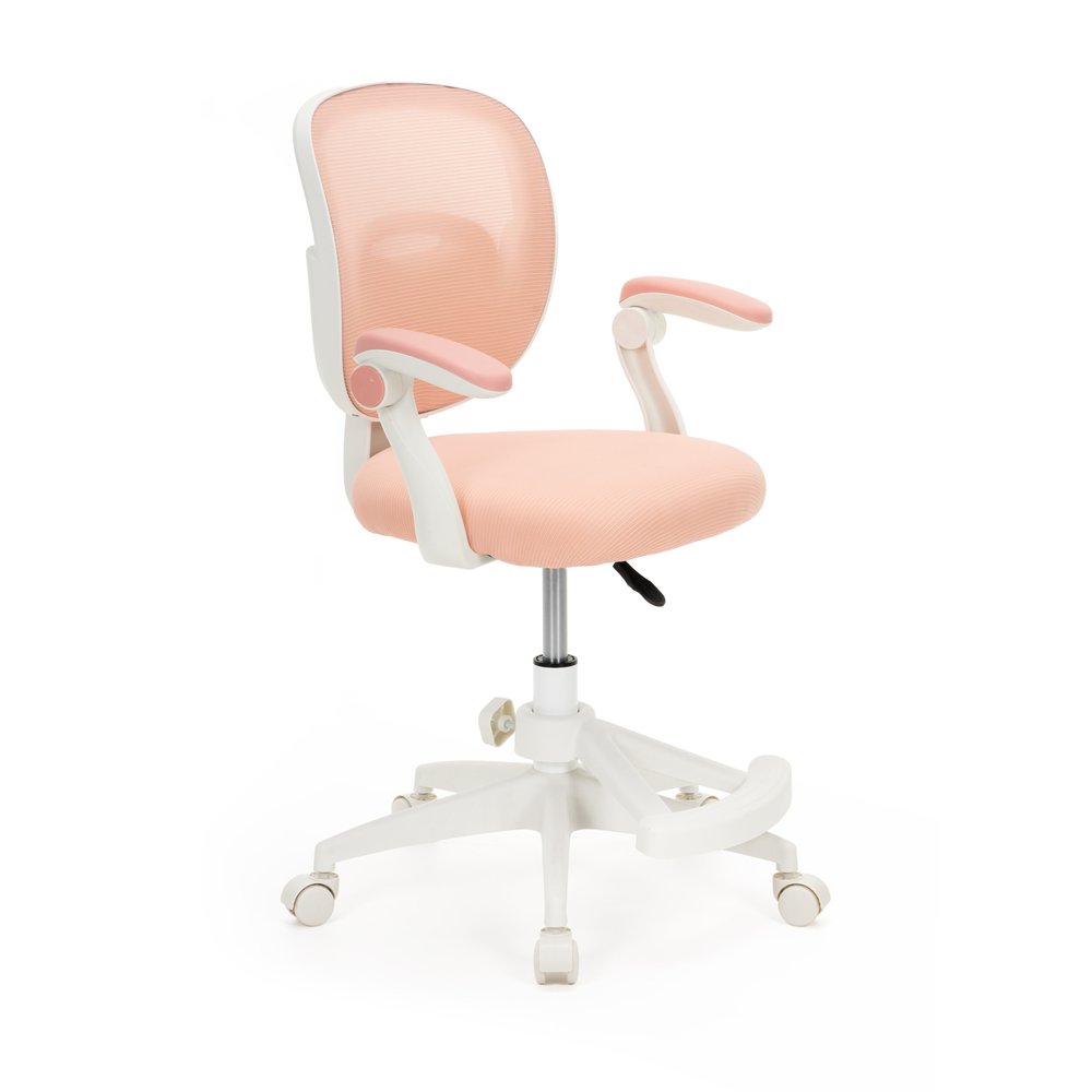 Scaun de birou ergonomic pentru copii, cu spatar din plasa respirabila, sezut tapitat cu burete de 6 cm, inaltime reglabila, cotiere rabatabile si suport pentru picioare, maxim 120 kg, 52x60x81-91 cm, roz - imagine 10