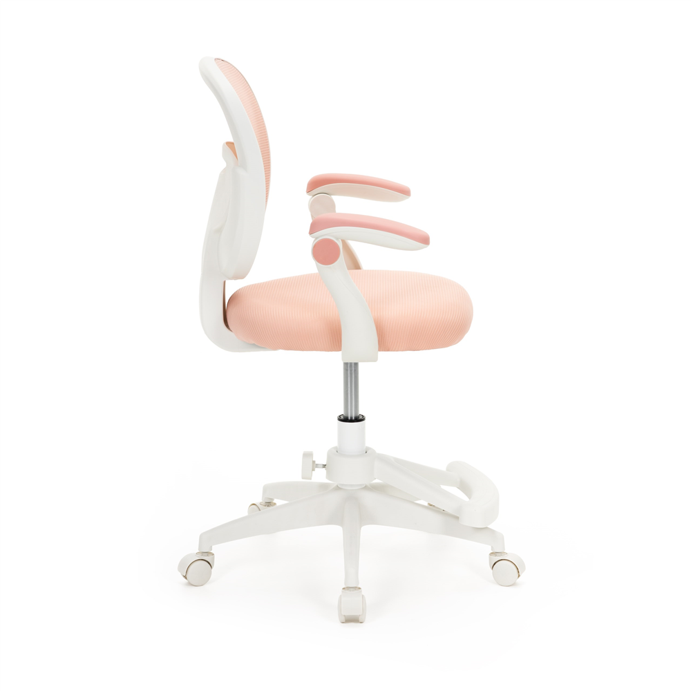 Scaun de birou ergonomic pentru copii, cu spatar din plasa respirabila, sezut tapitat cu burete de 6 cm, inaltime reglabila, cotiere rabatabile si suport pentru picioare, maxim 120 kg, 52x60x81-91 cm, roz - imagine 11