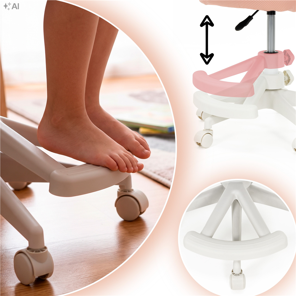 Scaun de birou ergonomic pentru copii, cu spatar din plasa respirabila, sezut tapitat cu burete de 6 cm, inaltime reglabila, cotiere rabatabile si suport pentru picioare, maxim 120 kg, 52x60x81-91 cm, roz - imagine 31