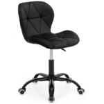 Scaun de birou rotativ cu inaltime reglabila, tapiterie moale din velur si sezut cu umplutura din spuma, baza metalica stabila cu roti pivotante din cauciuc siliconic, maxim 120 kg, 50x47x70-80 cm, negru