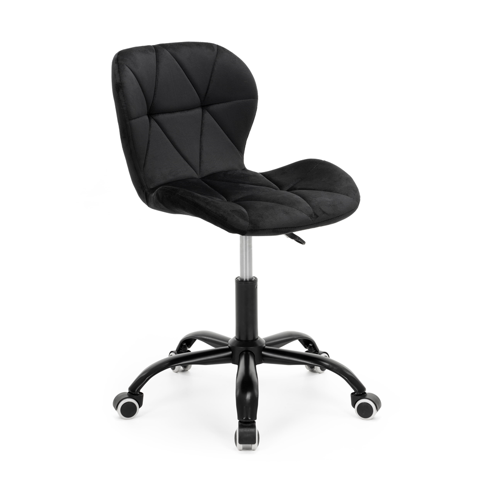 Scaun de birou rotativ cu inaltime reglabila, tapiterie moale din velur si sezut cu umplutura din spuma, baza metalica stabila cu roti pivotante din cauciuc siliconic, maxim 120 kg, 50x47x70-80 cm, negru - imagine 11