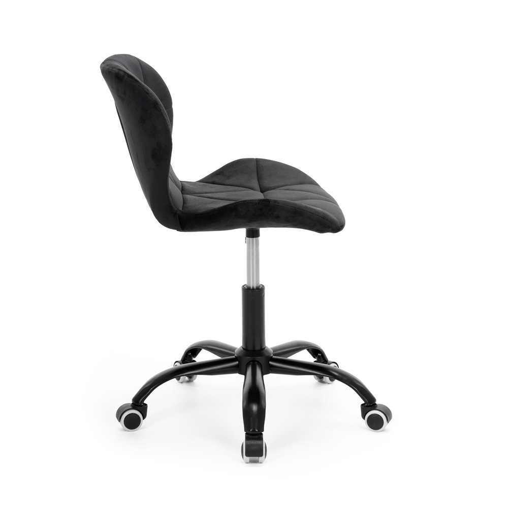 Scaun de birou rotativ cu inaltime reglabila, tapiterie moale din velur si sezut cu umplutura din spuma, baza metalica stabila cu roti pivotante din cauciuc siliconic, maxim 120 kg, 50x47x70-80 cm, negru - imagine 12