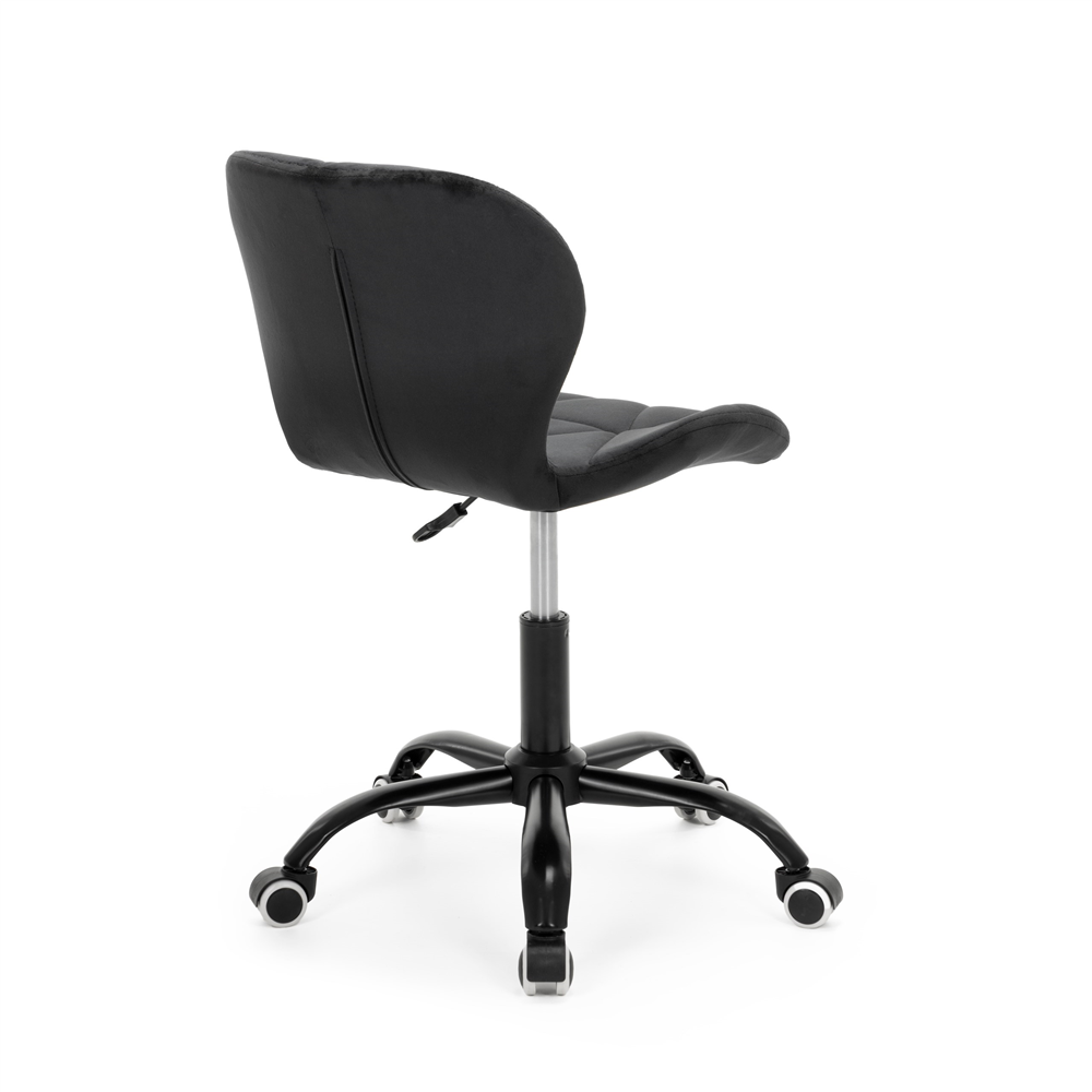 Scaun de birou rotativ cu inaltime reglabila, tapiterie moale din velur si sezut cu umplutura din spuma, baza metalica stabila cu roti pivotante din cauciuc siliconic, maxim 120 kg, 50x47x70-80 cm, negru - imagine 13