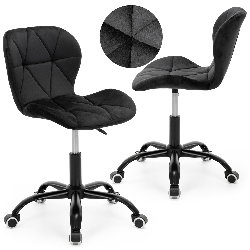 Scaun de birou rotativ cu inaltime reglabila, tapiterie moale din velur si sezut cu umplutura din spuma, baza metalica stabila cu roti pivotante din cauciuc siliconic, maxim 120 kg, 50x47x70-80 cm, negru - imagine 5