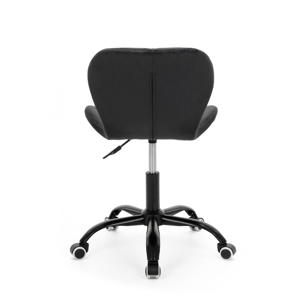 Scaun de birou rotativ cu inaltime reglabila, tapiterie moale din velur si sezut cu umplutura din spuma, baza metalica stabila cu roti pivotante din cauciuc siliconic, maxim 120 kg, 50x47x70-80 cm, negru - imagine 7