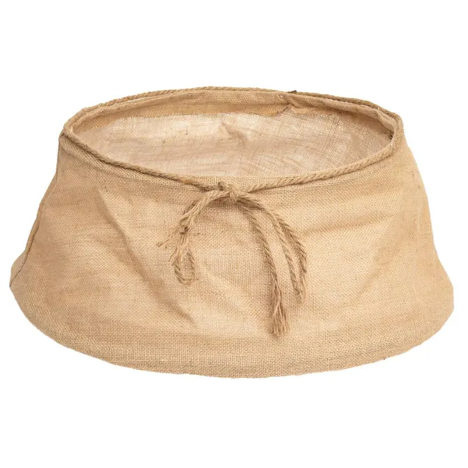 Cos decorativ pentru baza bradului de Craciun, diametru 56 cm si inaltime 25 cm, design rustic cu aspect de iuta, pentru mascarea suportului bradului natural sau artificial, bej - imagine 3