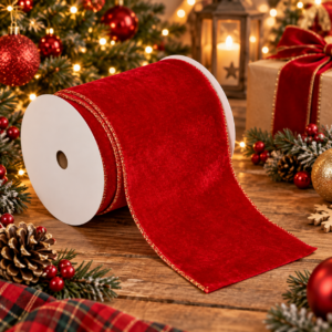 Panglica decorativa din catifea pentru bradul de Craciun, rola de 5 m lungime si 12 cm latime, textura moale si catifelata, potrivita pentru decorarea cadourilor si aranjamentelor festive, rosu