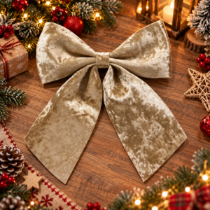 Funda decorativa din catifea pentru bradul de Craciun, dimensiuni 28x34 cm, material cu textura moale si catifelata, ideala pentru realizarea aranjamentelor de sarbatori, bej