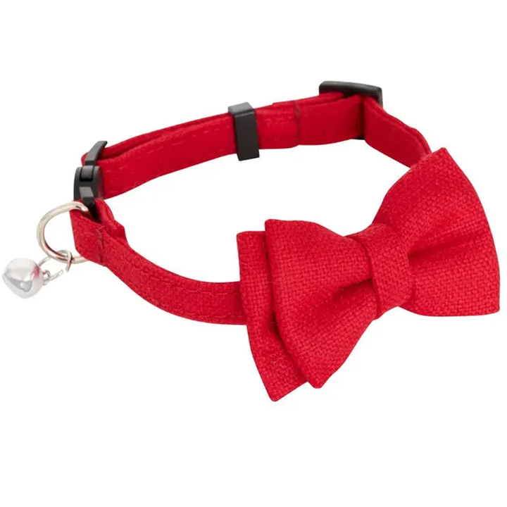 Zgarda decorativa pentru caini si pisici cu fundita eleganta, accesoriu festiv de Craciun, ideala pentru sarbatori, sedinte foto si ocazii speciale, 14x2,5x4 cm, rosu