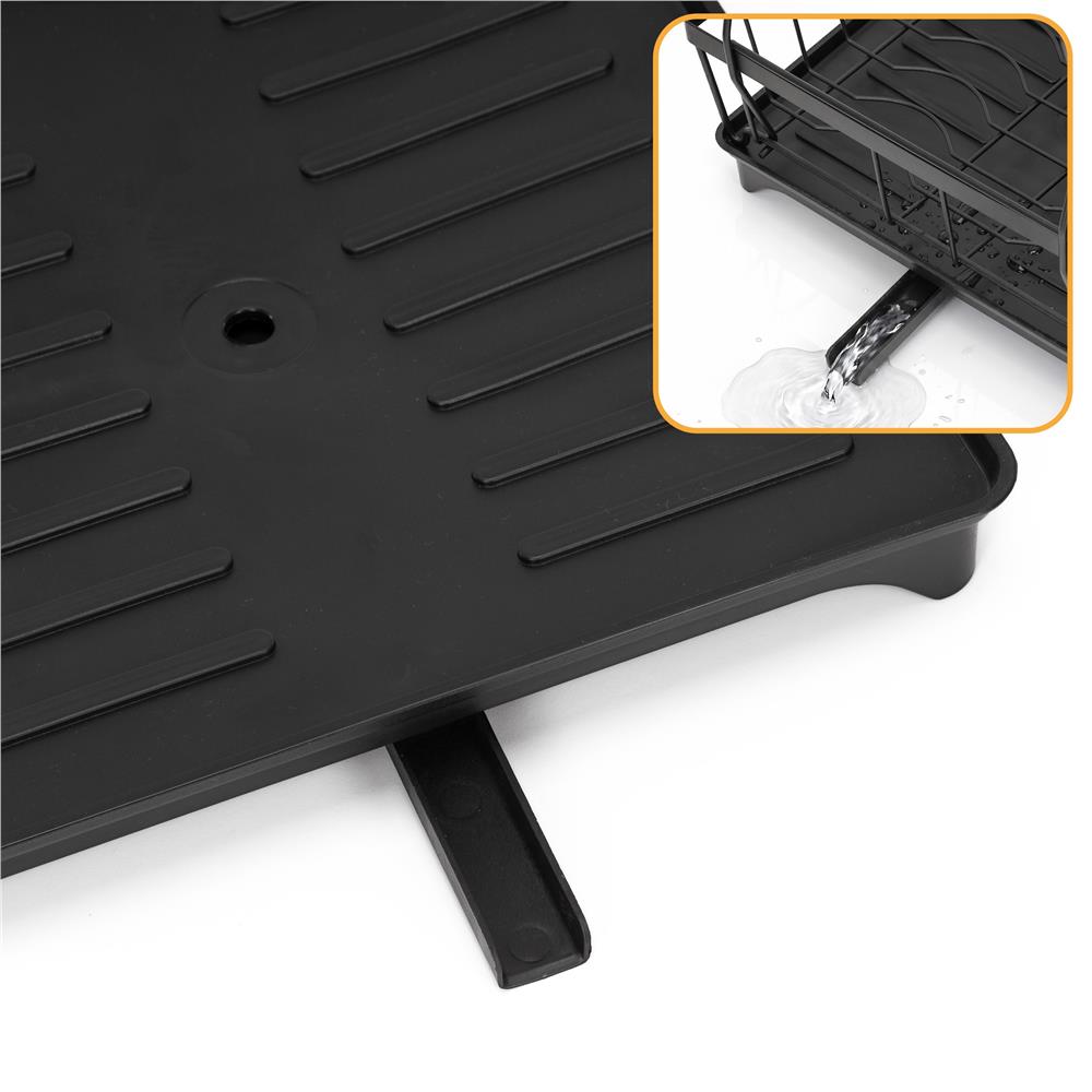 Uscator de vase cu 2 niveluri pentru farfurii, pahare si tacamuri, sistem de scurgere a apei rotativ cu evacuare reglabila, tava de colectare a apei, structura metalica, 42x30x31 cm, negru - imagine 23