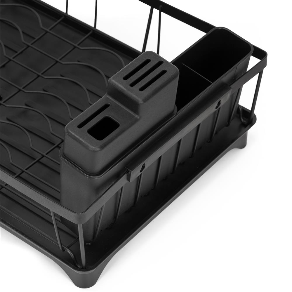 Uscator de vase cu 2 niveluri pentru farfurii, pahare si tacamuri, sistem de scurgere a apei rotativ cu evacuare reglabila, tava de colectare a apei, structura metalica, 42x30x31 cm, negru - imagine 7