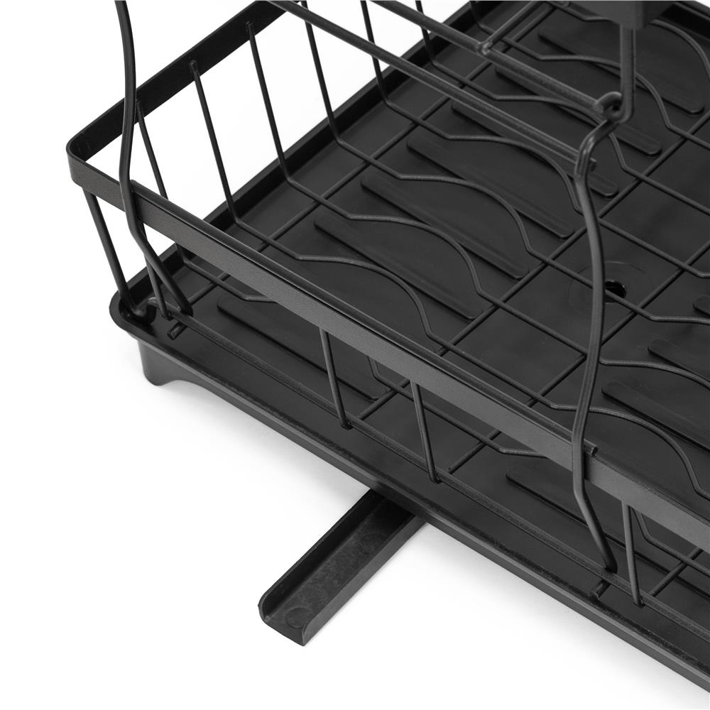 Uscator de vase cu 2 niveluri pentru farfurii, pahare si tacamuri, sistem de scurgere a apei rotativ cu evacuare reglabila, tava de colectare a apei, structura metalica, 42x30x31 cm, negru - imagine 8