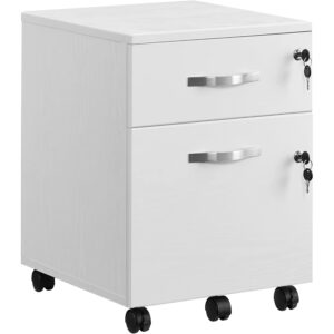 VASAGLE Dulapior de birou cu 2 sertare, incuietori, suport dosare A4, 5 roti, 44x40x55 cm, alb