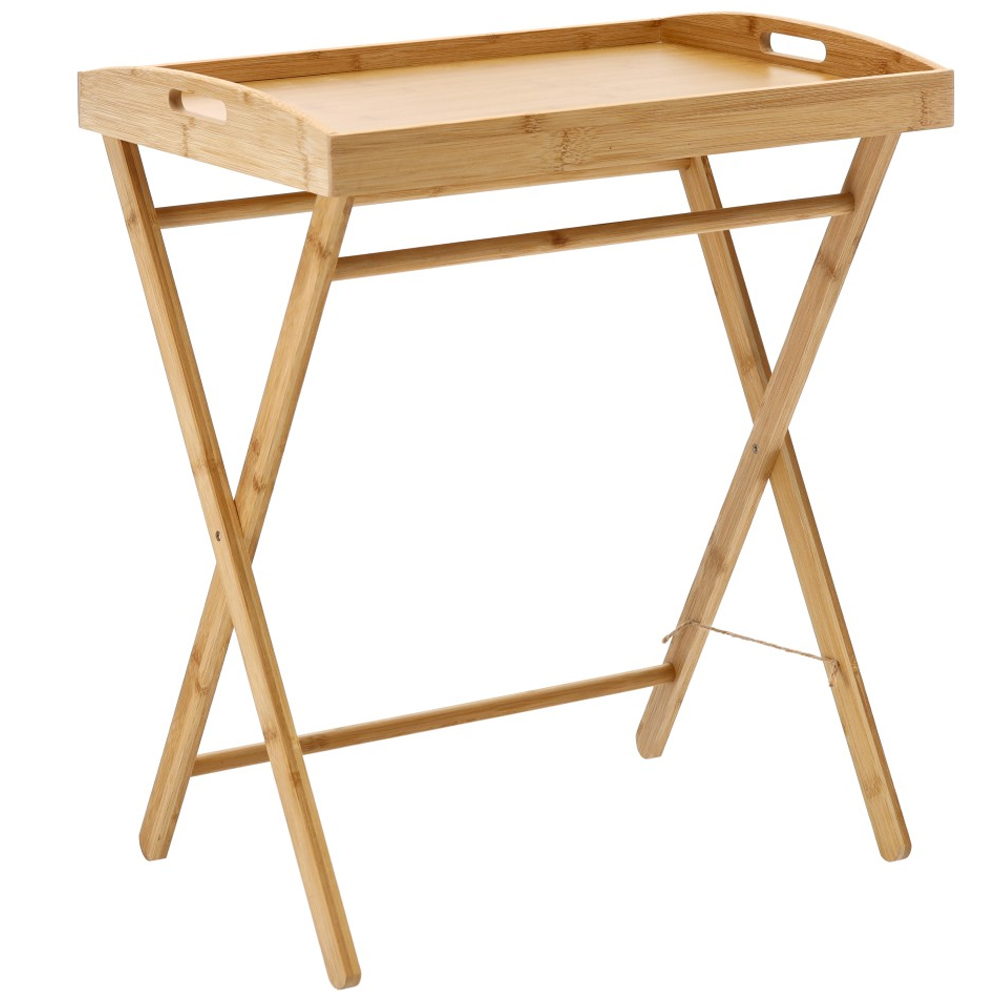 Masuta pliabila din bambus cu tava detasabila pentru servire, masuta auxiliara pentru cafea, mic dejun sau laptop, structura rabatabila, 49x35x59 cm, natur - imagine 3