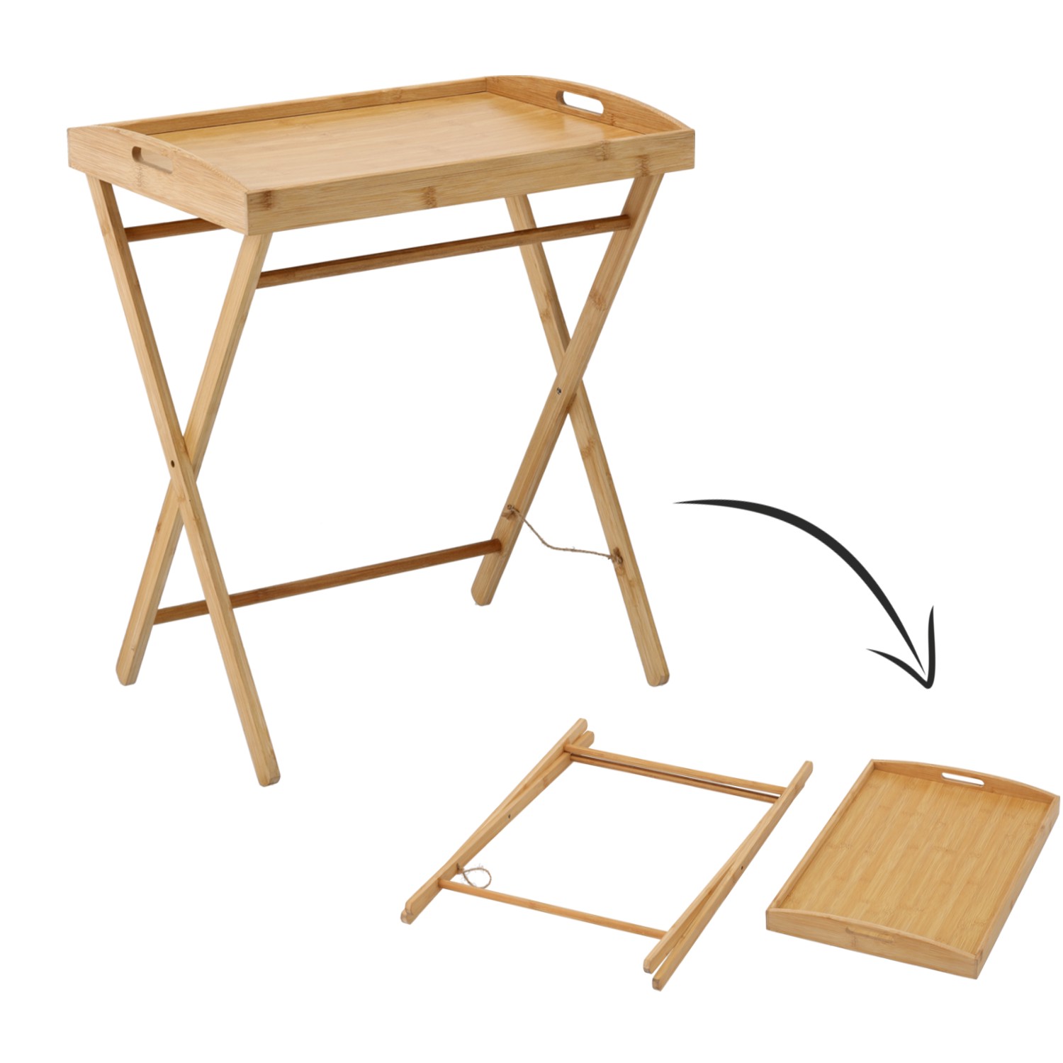 Masuta pliabila din bambus cu tava detasabila pentru servire, masuta auxiliara pentru cafea, mic dejun sau laptop, structura rabatabila, 49x35x59 cm, natur - imagine 5