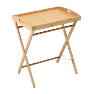 Masuta pliabila din bambus cu tava detasabila pentru servire, masuta auxiliara pentru cafea, mic dejun sau laptop, structura rabatabila, 49x35x59 cm, natur