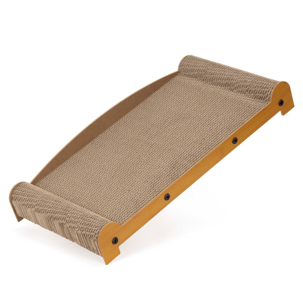 Ansamblu de joaca pentru pisici 2 in 1, cu suprafata de zgariat din carton ondulat, culcus detasabil si ascunzatoare pentru odihna, platforma superioara de relaxare, structura MDF, 56x28x30 cm, maro - imagine 12