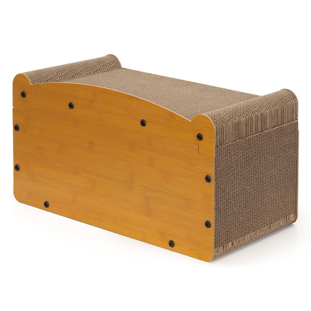 Ansamblu de joaca pentru pisici 2 in 1, cu suprafata de zgariat din carton ondulat, culcus detasabil si ascunzatoare pentru odihna, platforma superioara de relaxare, structura MDF, 56x28x30 cm, maro - imagine 20