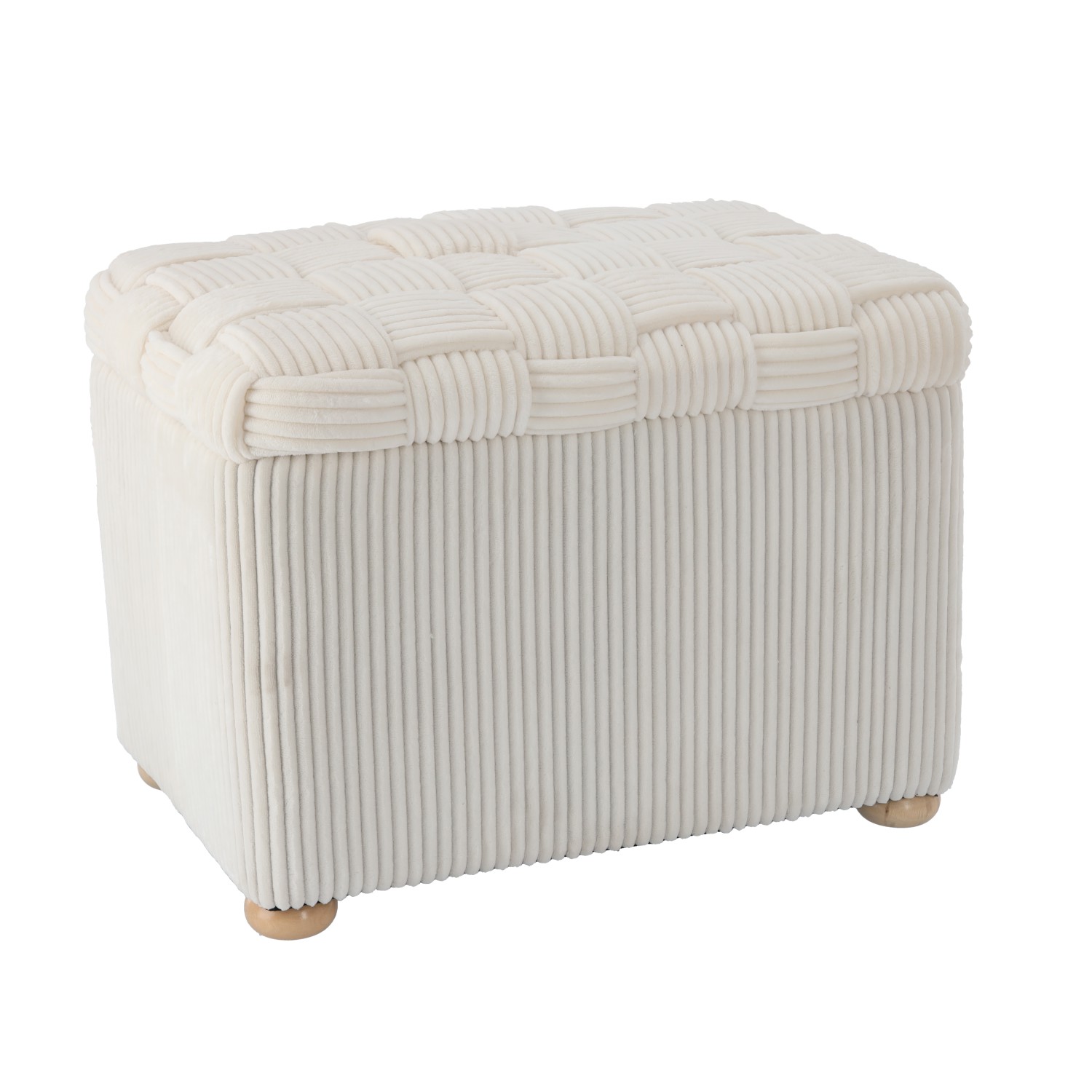Taburet puf dreptunghiular cu sezut impletit si laterale cu textura striata, ideal ca loc suplimentar de sedere sau suport pentru picioare, potrivit pentru living, dormitor, dressing sau hol, 60x40x44 cm, bej - imagine 5