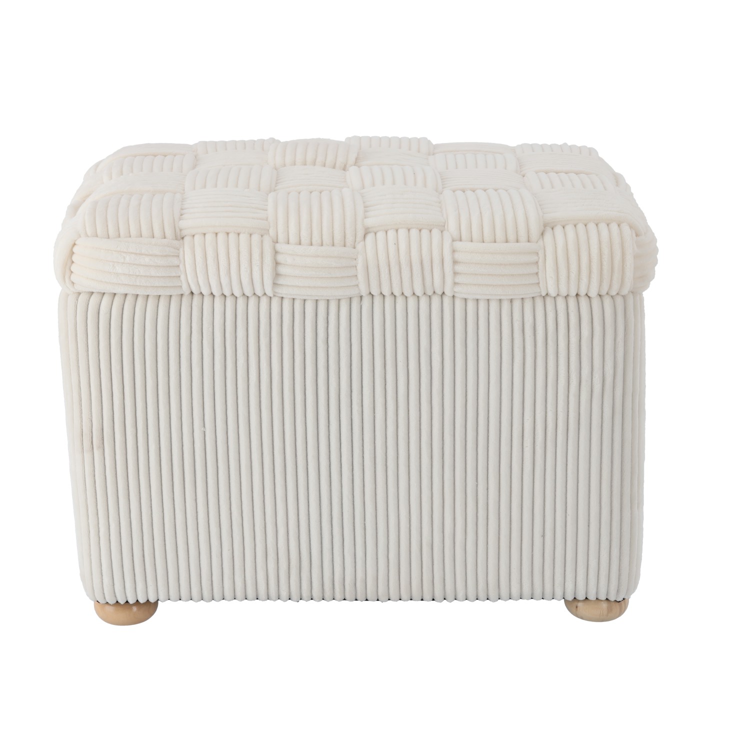 Taburet puf dreptunghiular cu sezut impletit si laterale cu textura striata, ideal ca loc suplimentar de sedere sau suport pentru picioare, potrivit pentru living, dormitor, dressing sau hol, 60x40x44 cm, bej - imagine 6
