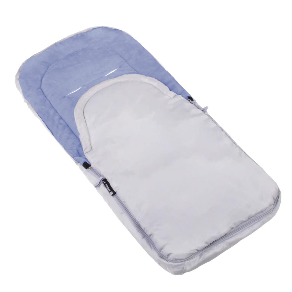 Sac de dormit pentru bebelusi si copii impermeabil, compatibil cu carucioare sport, landouri si sanii, interior din polar moale, orificii pentru centuri, cu geanta de transport, 90x43 cm, gri si albastru - imagine 3