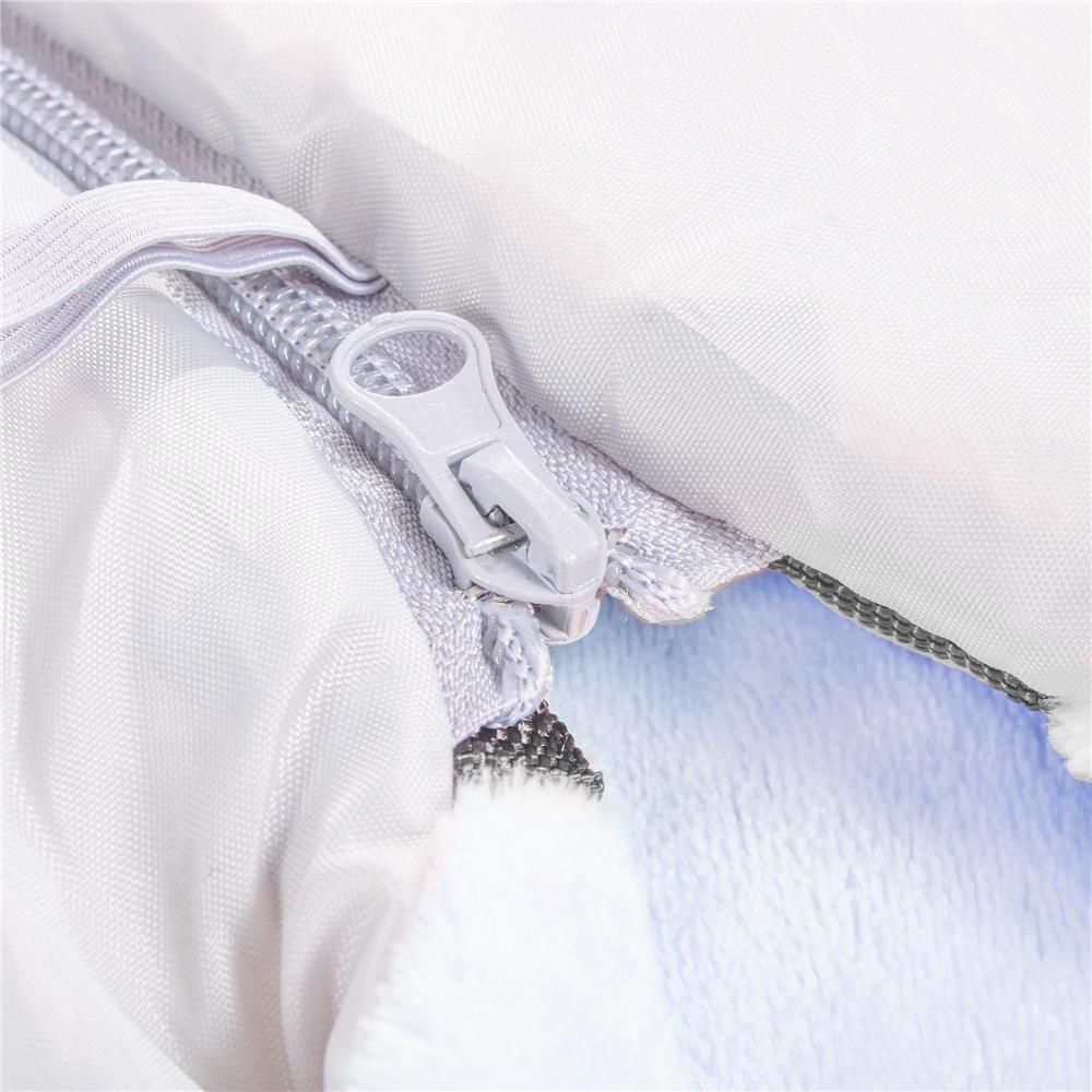 Sac de dormit pentru bebelusi si copii impermeabil, compatibil cu carucioare sport, landouri si sanii, interior din polar moale, orificii pentru centuri, cu geanta de transport, 90x43 cm, gri si albastru - imagine 4