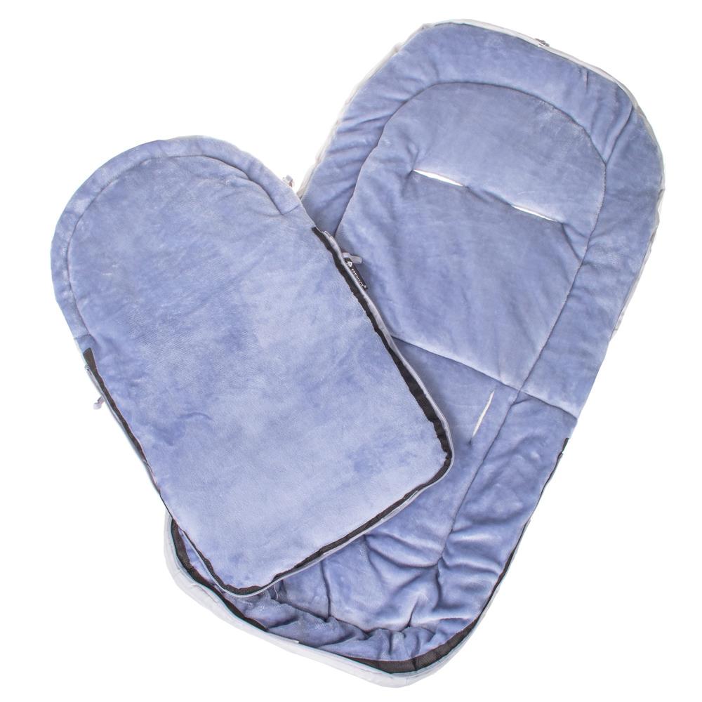 Sac de dormit pentru bebelusi si copii impermeabil, compatibil cu carucioare sport, landouri si sanii, interior din polar moale, orificii pentru centuri, cu geanta de transport, 90x43 cm, gri si albastru - imagine 5