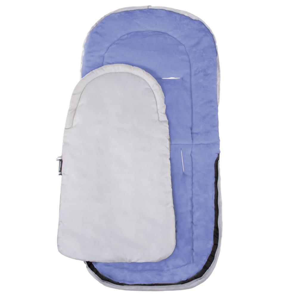 Sac de dormit pentru bebelusi si copii impermeabil, compatibil cu carucioare sport, landouri si sanii, interior din polar moale, orificii pentru centuri, cu geanta de transport, 90x43 cm, gri si albastru - imagine 7