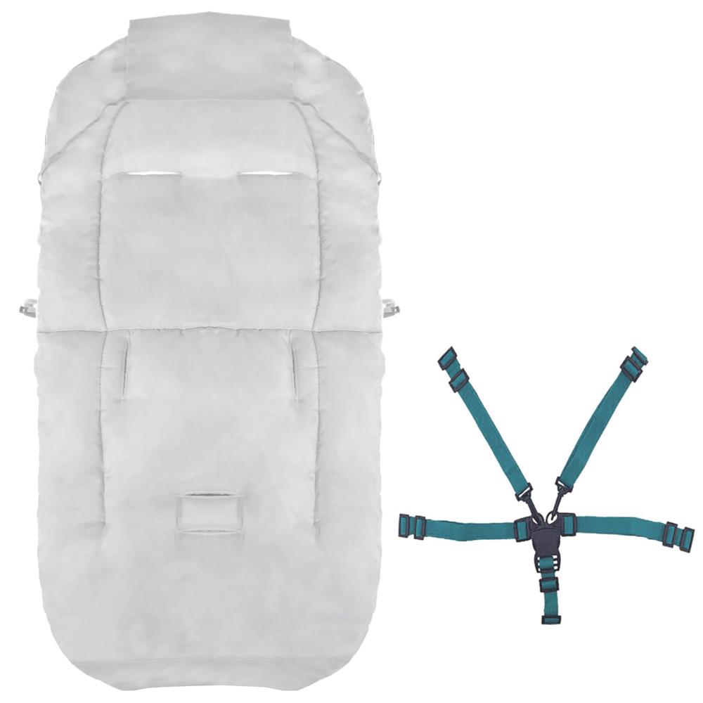 Sac de dormit pentru bebelusi si copii impermeabil, compatibil cu carucioare sport, landouri si sanii, interior din polar moale, orificii pentru centuri, cu geanta de transport, 90x43 cm, gri si albastru - imagine 9