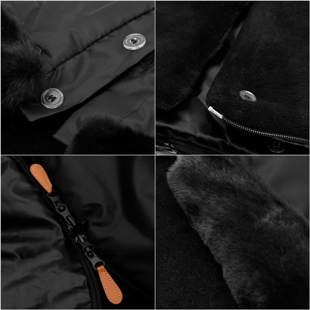 Sac de dormit pentru carucior copii, exterior impermeabil si interior calduros, gluga ajustabila, 2 gulere din blanita detasabile, 2 fermoare pentru acces facil, orificii pentru centuri, 80x40 cm, negru - imagine 3