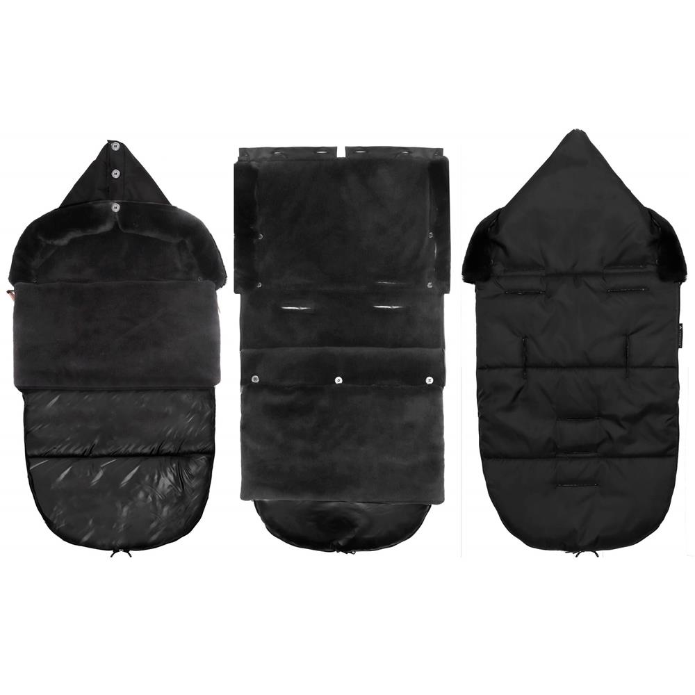 Sac de dormit pentru carucior copii, exterior impermeabil si interior calduros, gluga ajustabila, 2 gulere din blanita detasabile, 2 fermoare pentru acces facil, orificii pentru centuri, 80x40 cm, negru - imagine 12