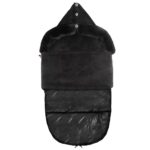 Sac de dormit pentru carucior copii, exterior impermeabil si interior calduros, gluga ajustabila, 2 gulere din blanita detasabile, 2 fermoare pentru acces facil, orificii pentru centuri, 80x40 cm, negru
