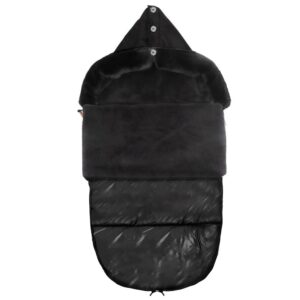 Sac de dormit pentru carucior copii, exterior impermeabil si interior calduros, gluga ajustabila, 2 gulere din blanita detasabile, 2 fermoare pentru acces facil, orificii pentru centuri, 80x40 cm, negru
