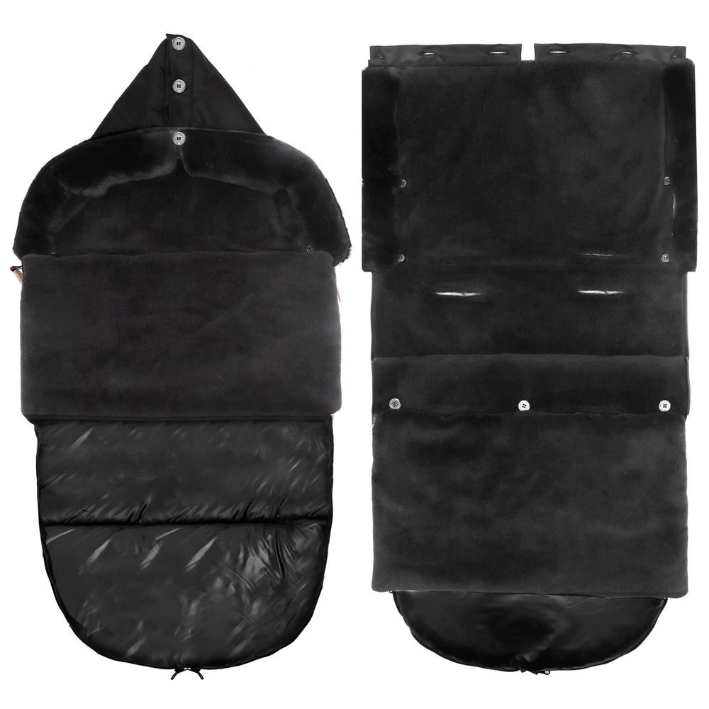 Sac de dormit pentru carucior copii, exterior impermeabil si interior calduros, gluga ajustabila, 2 gulere din blanita detasabile, 2 fermoare pentru acces facil, orificii pentru centuri, 80x40 cm, negru - imagine 14