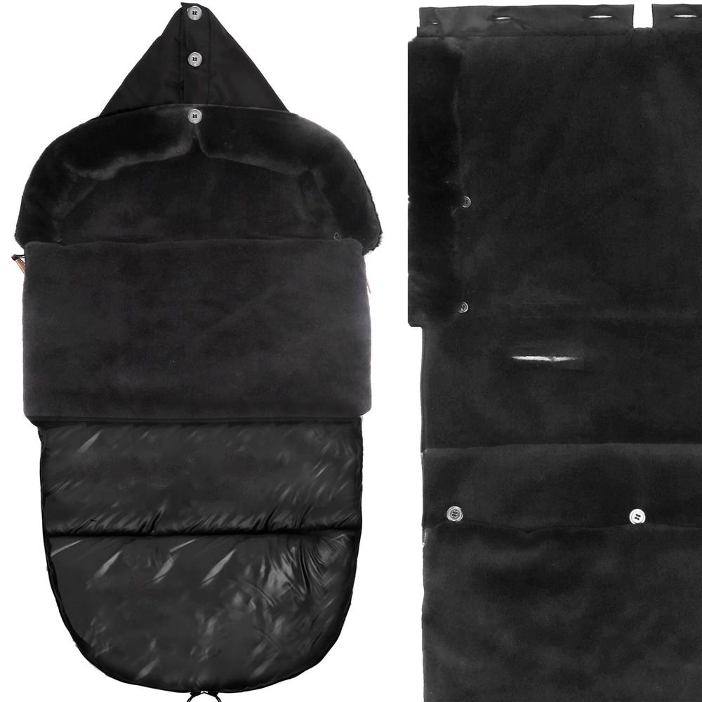 Sac de dormit pentru carucior copii, exterior impermeabil si interior calduros, gluga ajustabila, 2 gulere din blanita detasabile, 2 fermoare pentru acces facil, orificii pentru centuri, 80x40 cm, negru - imagine 15