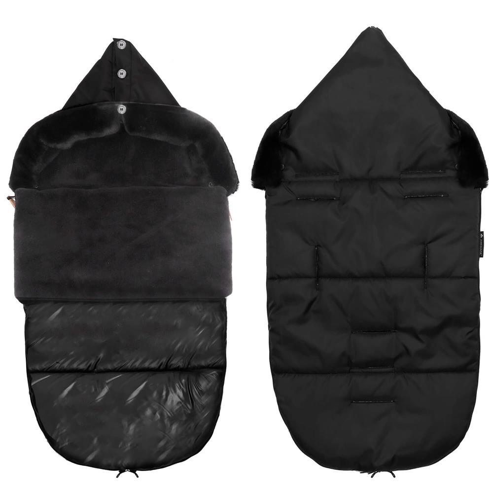 Sac de dormit pentru carucior copii, exterior impermeabil si interior calduros, gluga ajustabila, 2 gulere din blanita detasabile, 2 fermoare pentru acces facil, orificii pentru centuri, 80x40 cm, negru - imagine 17