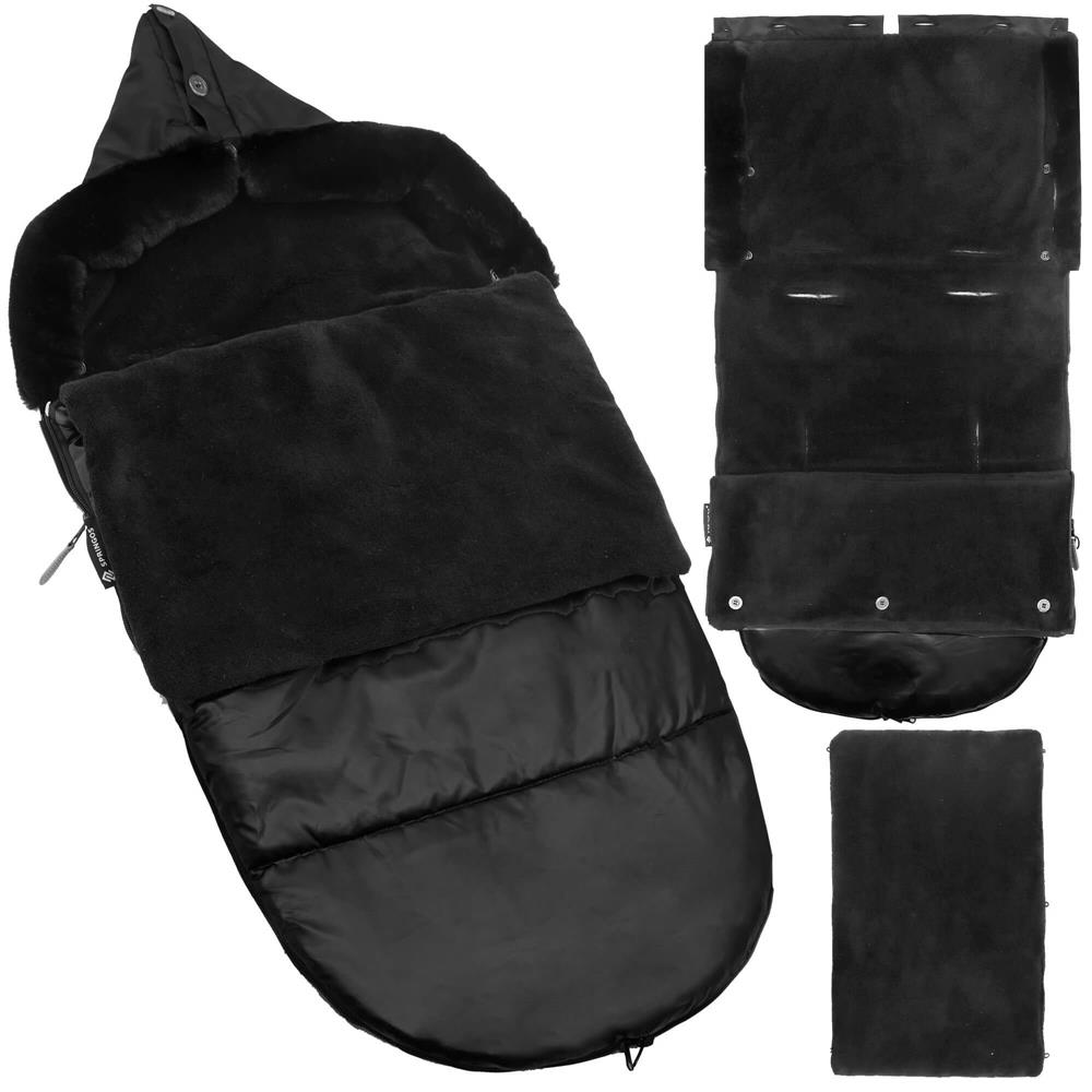 Sac de dormit pentru carucior copii, exterior impermeabil si interior calduros, gluga ajustabila, 2 gulere din blanita detasabile, 2 fermoare pentru acces facil, orificii pentru centuri, 80x40 cm, negru - imagine 18