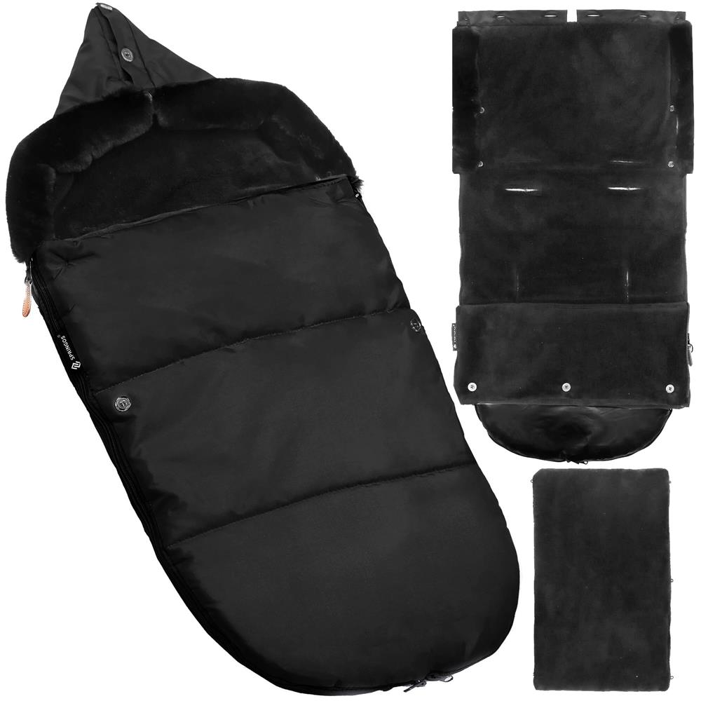 Sac de dormit pentru carucior copii, exterior impermeabil si interior calduros, gluga ajustabila, 2 gulere din blanita detasabile, 2 fermoare pentru acces facil, orificii pentru centuri, 80x40 cm, negru - imagine 21